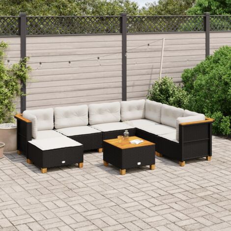 vidaXL Salon de jardin 8 pcs avec coussins noir résine tressée (1/5)