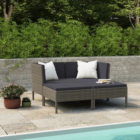 Salon de jardin 4 pcs avec coussins résine tressée gris vidaXL