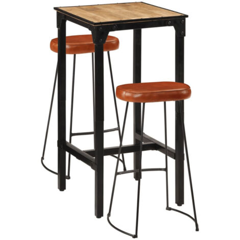 Ensemble de bar 3 pcs bois de manguier brut massif et métal (1/5)