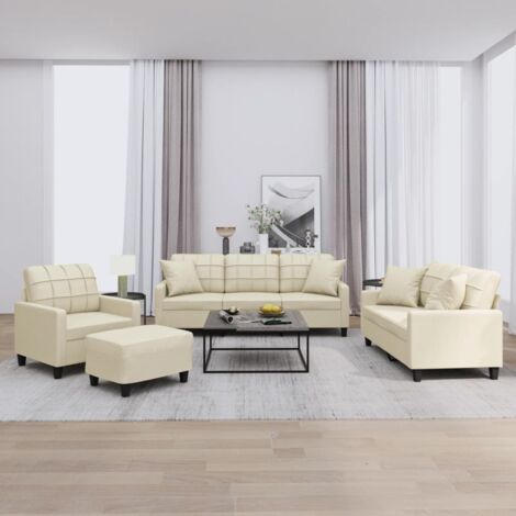 vidaXL Ensemble de canapés 4 pcs avec coussins crème similicuir