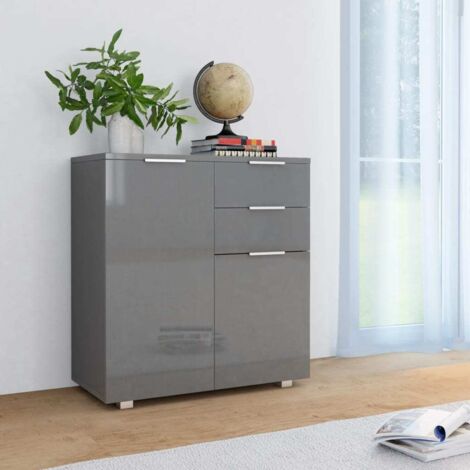 Vidaxl – Buffet gris brillant 71x35x80 cm – Bois d'ingénierie durable – 2 tiroirs et 2 portes – Capacité de charge 50 kg