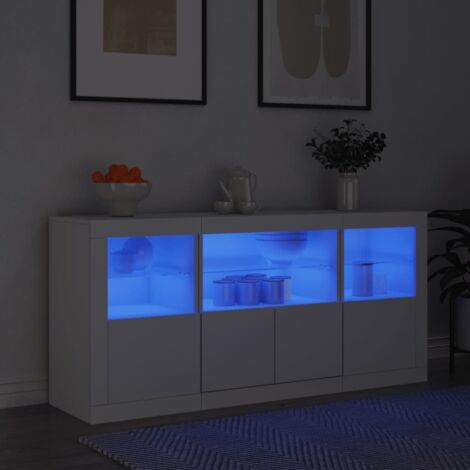 Vidaxl – Buffet moderne avec lumières LED RVB – Bois d'ingénierie blanc – Dimensions 142,5x37x67 cm – Grand espace de rangement (1/5)