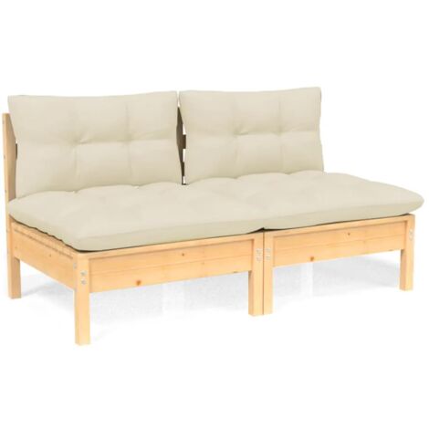Vidaxl – Canapé de jardin 2 places en bois de pin massif – Coussins crème confortables – Dimensions 63,5x63,5x62,5 cm – Assemblage requis
