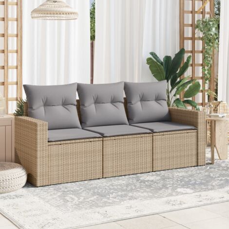vidaXL Salon de jardin avec coussins 3 pcs beige résine tressée (1/3)