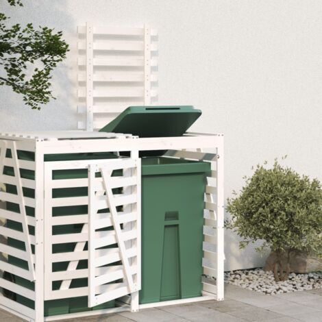 Vidaxl – Cache-poubelle en bois de pin massif sur roulettes – Extension pour 2 à 4 poubelles – Design ventilé pour éviter les odeurs (1/5)