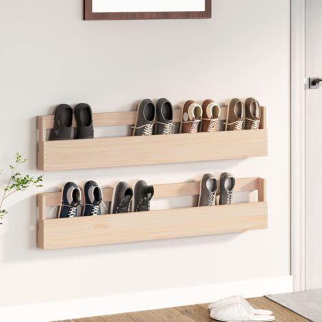 Vidaxl – Étagères à chaussures murales 2 pcs 110x9x23 cm – Bois de pin massif – Grand espace de rangement – Design mural pour optimisation espace (1/6)