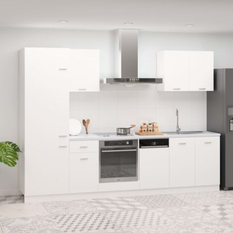 Vidaxl – Ensemble de 7 meubles de cuisine Lyon en bois d'ingénierie blanc – Optimise l'espace de rangement – Facile à nettoyer avec chiffon humide (1/6)