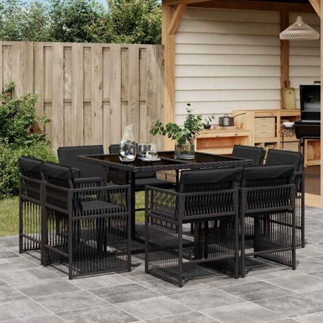 Ensemble à manger de jardin 9pcs coussins noir résine tressée vidaXL
