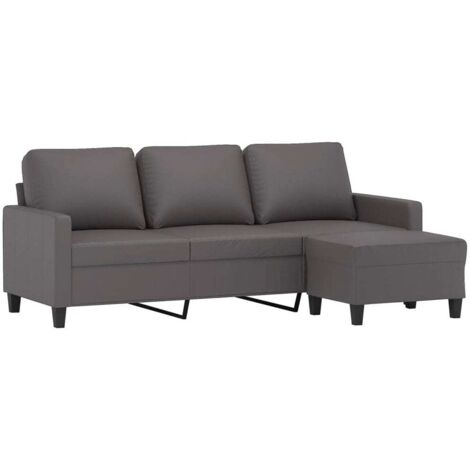 Vidaxl – Canapé droit 3 places gris 180 cm – Similicuir et mousse – Repose-pied inclus – Design moderne pour salon (1/5)