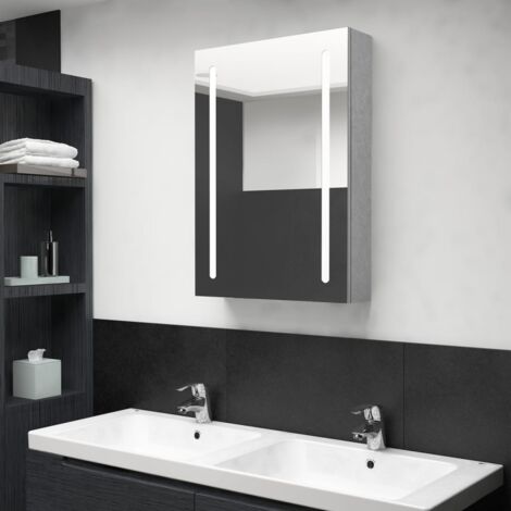 Armoire de salle de bain à miroir LED gris béton 50x13x70 cm vidaXL