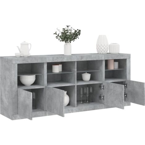 Vidaxl – Buffet gris béton 163x37x67 cm – Lumières LED RVB – Bois d'ingénierie et verre – Grand espace de rangement – Design moderne (1/6)