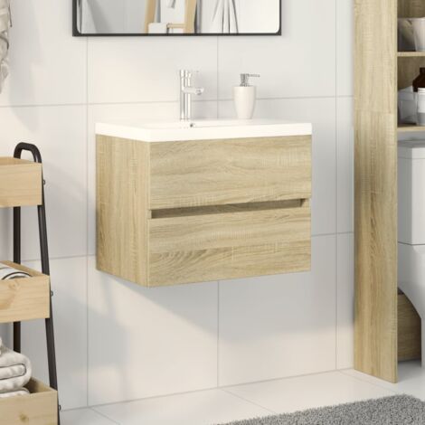 Vidaxl – Ensemble de meubles de bain 2pcs – Évier céramique – Bois d'ingénierie – Grand espace de rangement – Fixation murale (1/6)