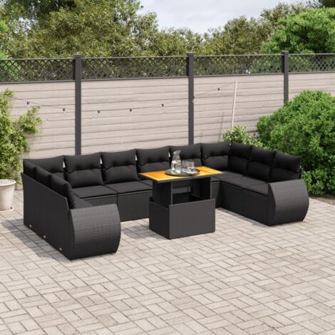 vidaXL Salon de jardin 11 pcs avec coussins noir résine tressée (1/3)