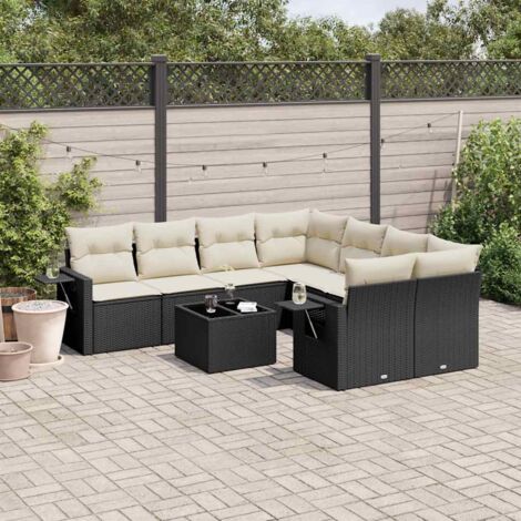 vidaXL Salon de jardin 9 pcs avec coussins noir résine tressée (1/3)