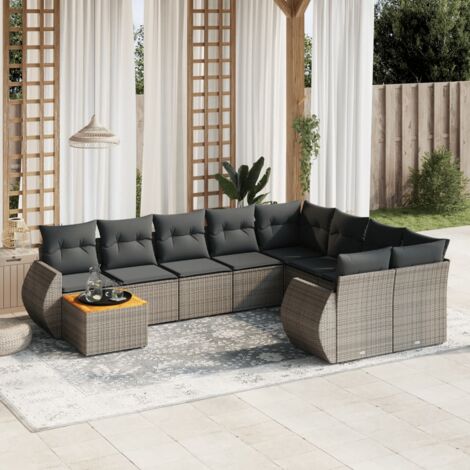 vidaXL Salon de jardin avec coussins 10 pcs gris résine tressée (1/5)