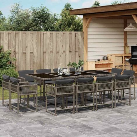 Ensemble à manger de jardin coussins 13 pcs gris résine tressée vidaXL