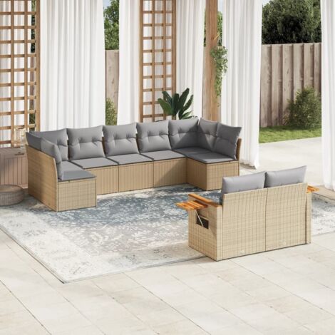 vidaXL Salon de jardin avec coussins 9 pcs beige résine tressée (1/5)