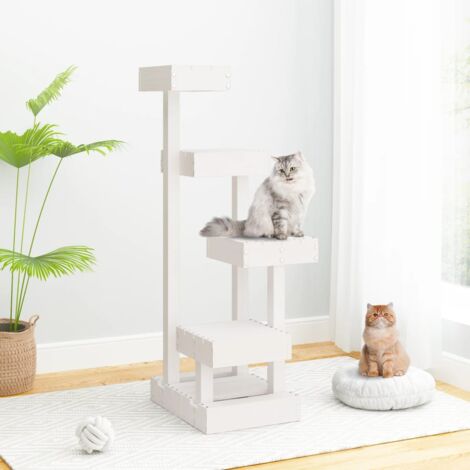 Vidaxl – Arbre à chat 4 niveaux 45,5x49x103 cm – Bois de pin massif – Couleur blanche – Pour chats de toutes tailles (1/5)