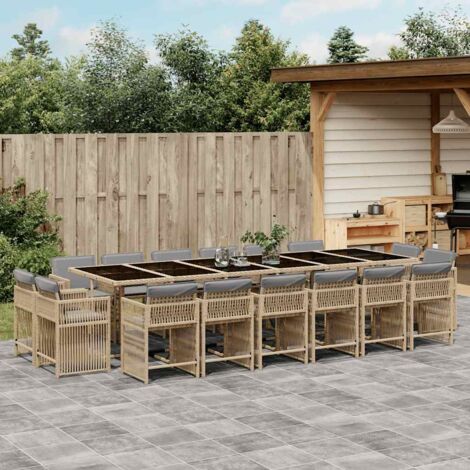 Ensemble à manger de jardin et coussins 17 pcs mélange beige vidaXL