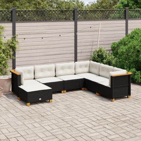 vidaXL Salon de jardin 7 pcs avec coussins noir résine tressée (1/5)