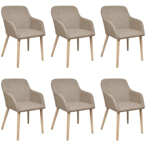 Vidaxl – Lot de 6 chaises à manger en tissu beige – Accoudoirs rembourrés – Pieds en chêne massif – Confort optimal pour salle à manger (1/5)