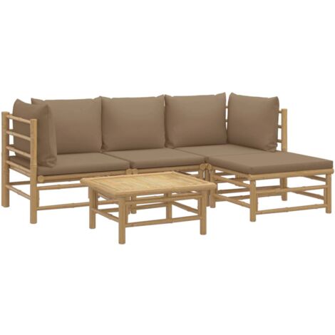 Salon de jardin 5 pcs avec coussins taupe bambou vidaXL