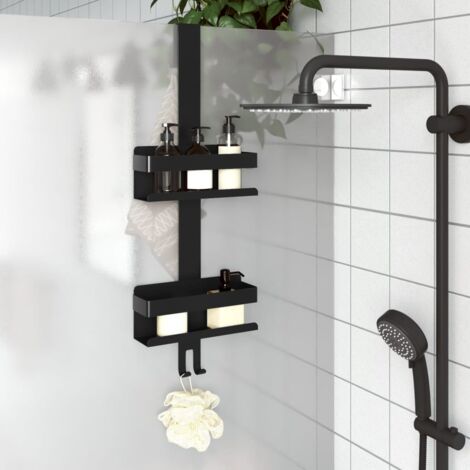 Vidaxl – Support de douche suspendu noir mat en acier inoxydable 304 – Pas de perçage – Hauteur 70 cm – Capacité 20 kg – Dimensions panier 24x6,5x10 cm
