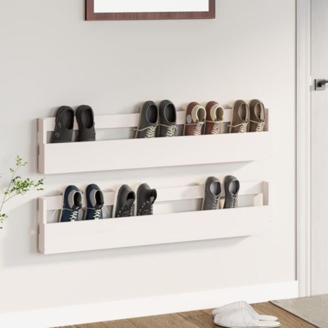 Vidaxl – Étagères à chaussures murales 2 pcs – Bois de pin massif – Dimensions 110x9x23cm – Couleur blanche – Design mural gain de place