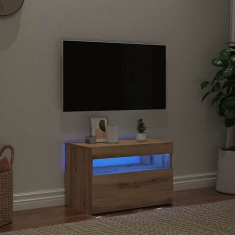Vidaxl – Meuble TV chêne artisanal bois d'ingénierie – Équipé de lumières LED RVB – Dimensions 60 x 35 x 40 cm – Avec 1 porte et 1 compartiment