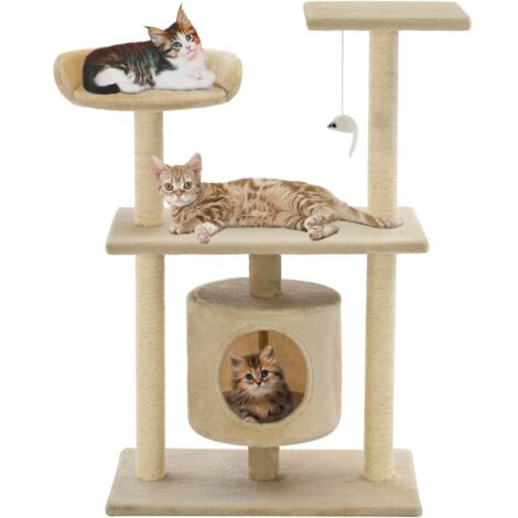 Vidaxl – Arbre à chat 95 cm beige – Griffoirs en sisal – Structure en bois d'ingénierie – Maison et jouet suspendu inclus (1/6)