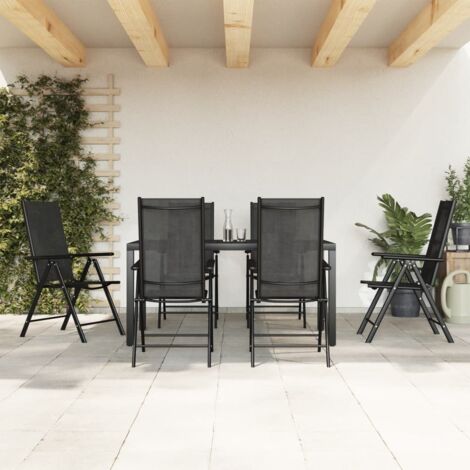 vidaXL Ensemble à manger de jardin 7 pcs noir aluminium (1/5)