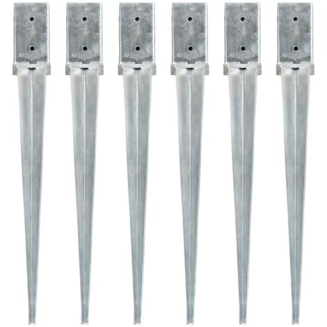 Vidaxl – Piquets de sol galvanisés 76 cm – Lot de 6 – Acier robuste pour installation de clôtures – Extrémité de lance pour sol dur