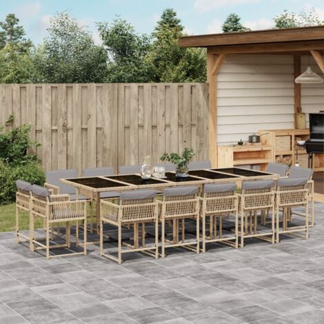 vidaXL Ensemble à manger de jardin et coussins 15 pcs mélange beige
