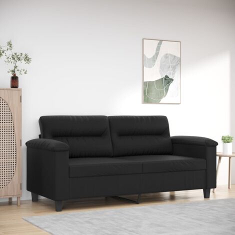 Vidaxl – Canapé 2 places noir 140 cm similicuir – Cadre métal robuste – Confort optimal avec accoudoirs rembourrés – Design moderne