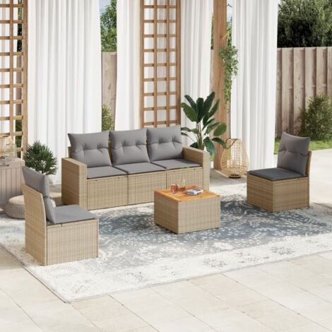 vidaXL Salon de jardin avec coussins 6 pcs beige résine tressée (1/3)