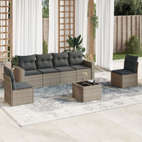 vidaXL Salon de jardin avec coussins 7 pcs gris résine tressée (1/4)