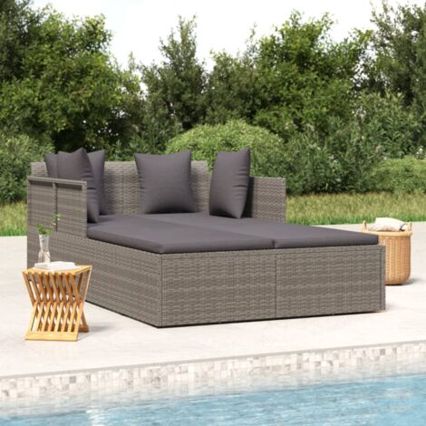 Vidaxl – Chaise longue en résine tressée avec coussins gris 182x118x63 cm – Dossier incurvé – Accoudoirs latéraux – Confort optimal (1/6)