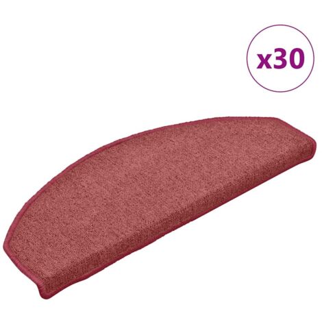 vidaXL Tapis d'escalier 30 pièces 65 x 24 x 4 cm Bordeaux Demi-rond Grand