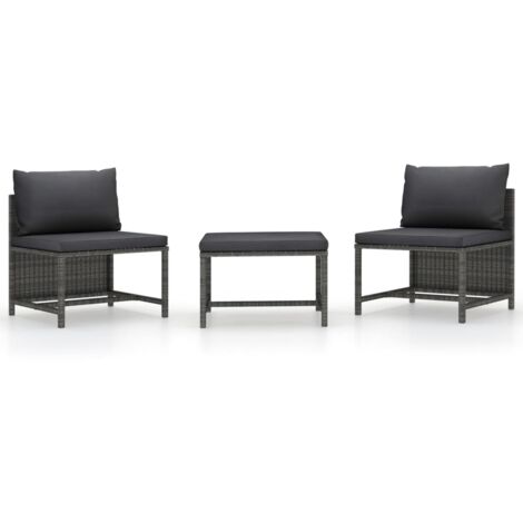 Salon de jardin 3 pcs avec coussins Gris Résine tressée vidaXL (1/5)