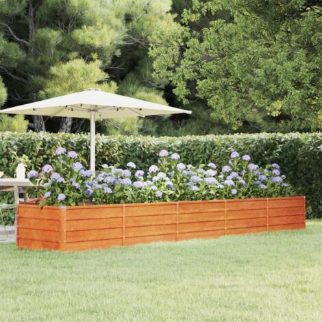 Vidaxl – Lit surélevé en acier corten rouillé 400x80x45 cm – Fond ouvert pour drainage – Cadre robuste et durable – Pour plantes et légumes