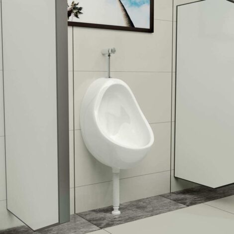 Vidaxl – Urinoir suspendu céramique blanc – Valve de chasse d'eau en haut – Puisard profond ovale pour réduction des éclaboussures – Dimensions 33x31x48cm