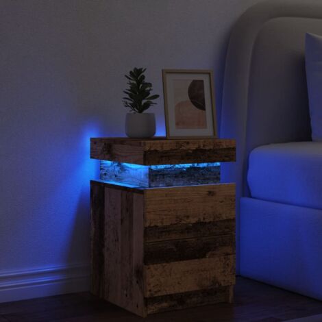Vidaxl – Table de chevet avec tiroir – Bois d'ingénierie vieux bois – Dimensions 35x39x55 cm – Lampes LED RVB intégrées