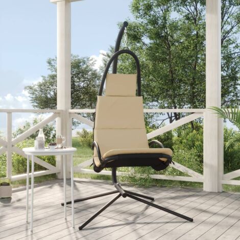 Vidaxl – Balancelle de jardin 2 places – Tissu Oxford crème – Acier noir – Coussin amovible 3 cm – Charge maximale 110 kg – Dimensions 106 x 93 x 195 cm