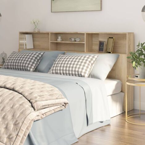 Vidaxl – Tête de lit en bois d'ingénierie chêne sonoma 200x19x103,5 cm – Quatre compartiments de rangement – Fixation murale incluse