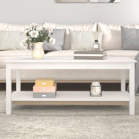 Vidaxl – Table basse fixe en bois massif de pin – Dimensions 110x55x45 cm – Design à 2 niveaux pour rangement optimal – Élégance rustique (1/6)