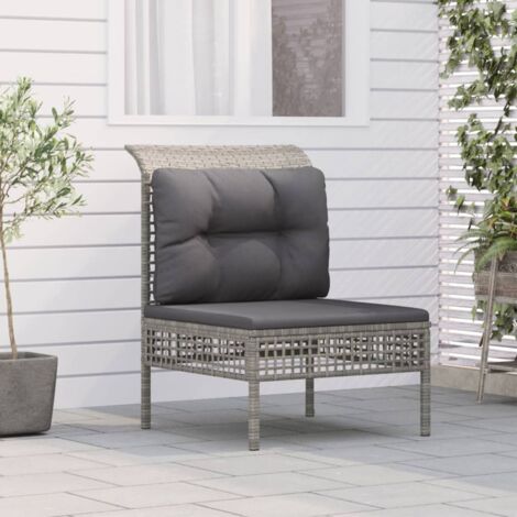 Vidaxl – Canapé de jardin central avec coussin – Résine tressée grise – Cadre en acier robuste – Confort optimal – Design modulaire (1/5)