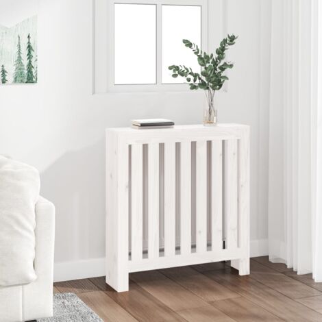 Vidaxl – Cache-radiateur blanc 79,5x19x84 cm – Bois massif de pin – Design moderne à lattes – Étagère intégrée pour décorations