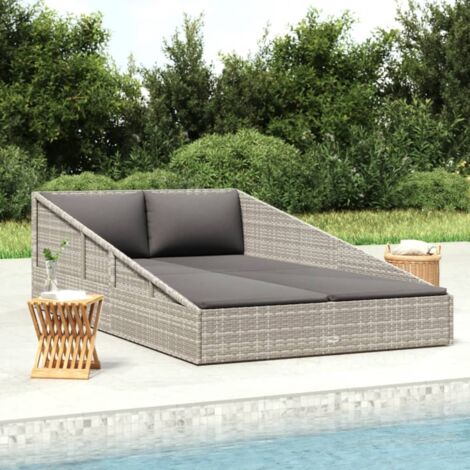Vidaxl – Lit de jardin 2 places en résine tressée grise 110x200 cm – Coussins hydrofuges amovibles – Cadre en acier durable