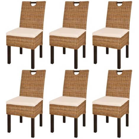 Vidaxl – Lot de 6 chaises à manger en rotin Kubu et bois de manguier – Coussins amovibles – Dimensions 46x57x96 cm – Confort optimal