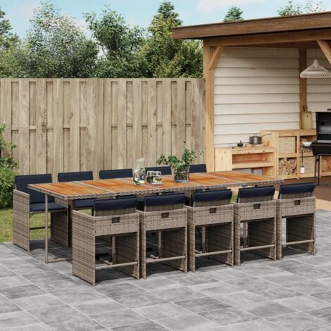vidaXL Ensemble à manger de jardin 11pcs avec coussins gris poly rotin